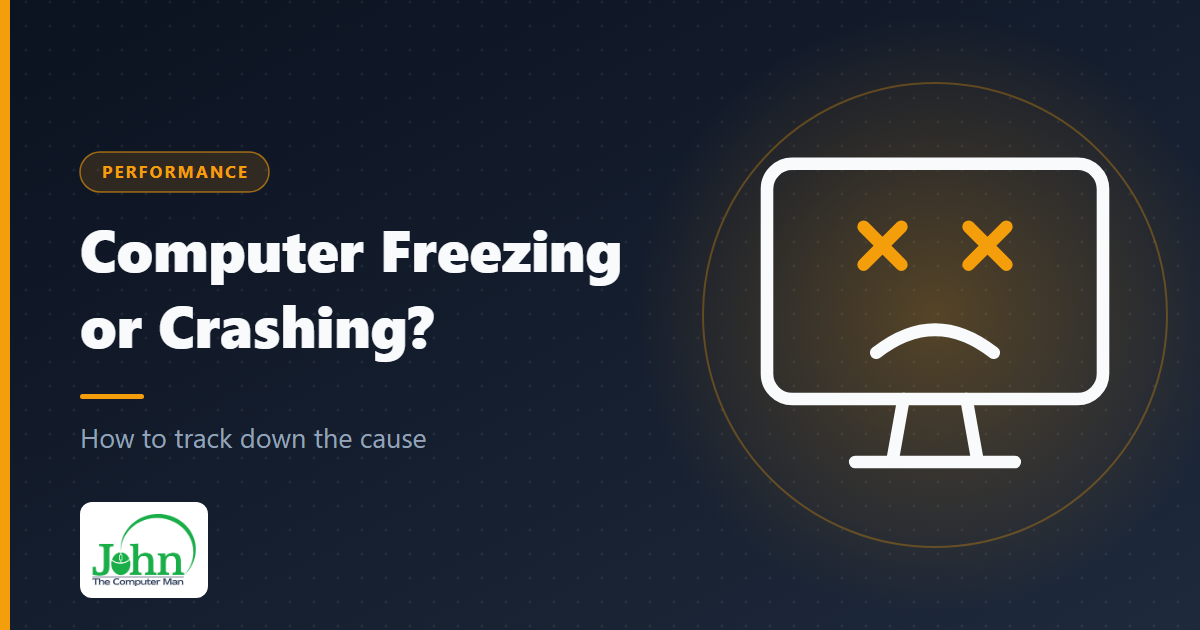 Illustration of a computer monitor with a crashed, frowning face on screen