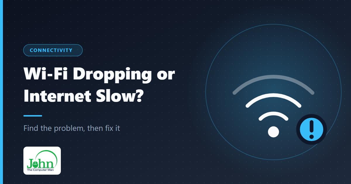 Illustration of a weak Wi-Fi signal icon with a warning badge
