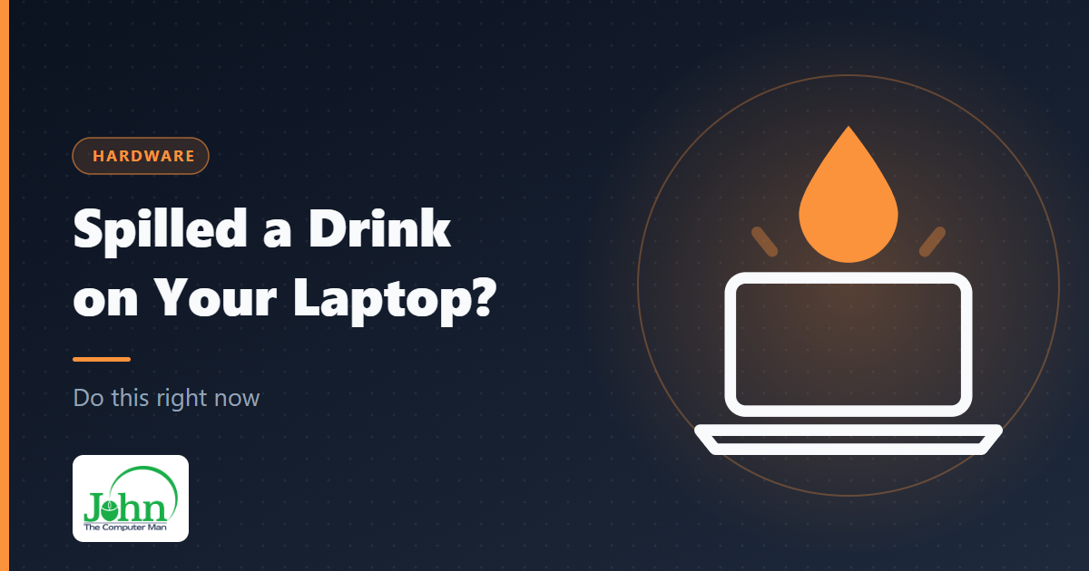 Illustration of a laptop with a water droplet falling onto it