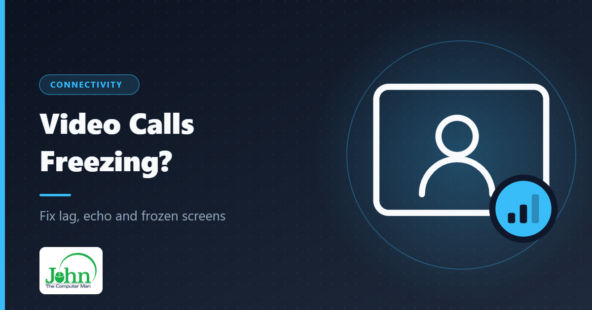 Illustration of a video call window with a person and a weak signal badge