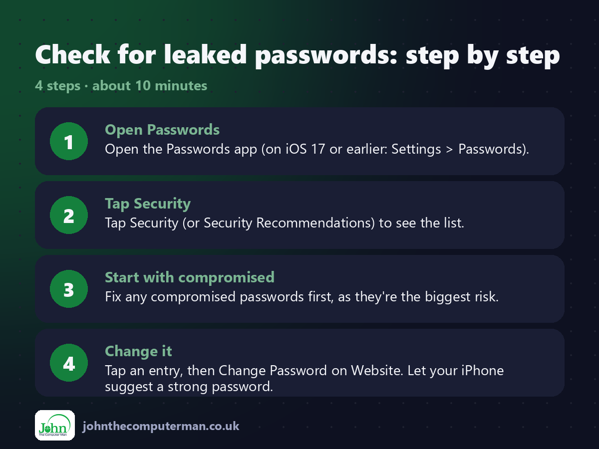 4 steps to use Check for leaked passwords on iPhone
